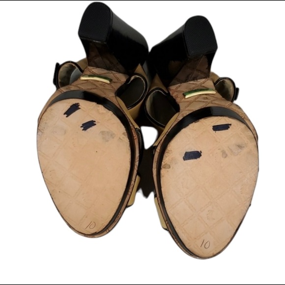 L.A.M.B. Tan & Black Strappy Slip On Heels - Picture 4 of 8